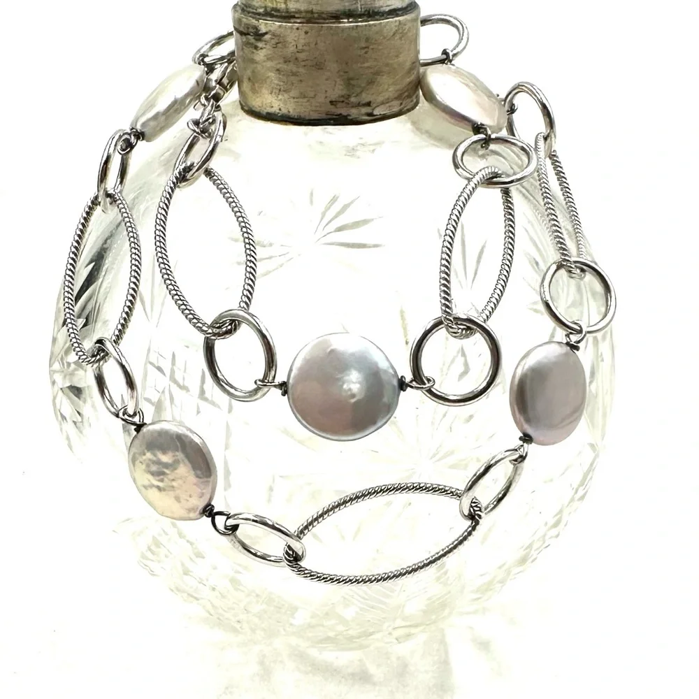 Honora Sterling Silver Coin Blister Pearl Station Necklace NWOT - Picture 5 of 9